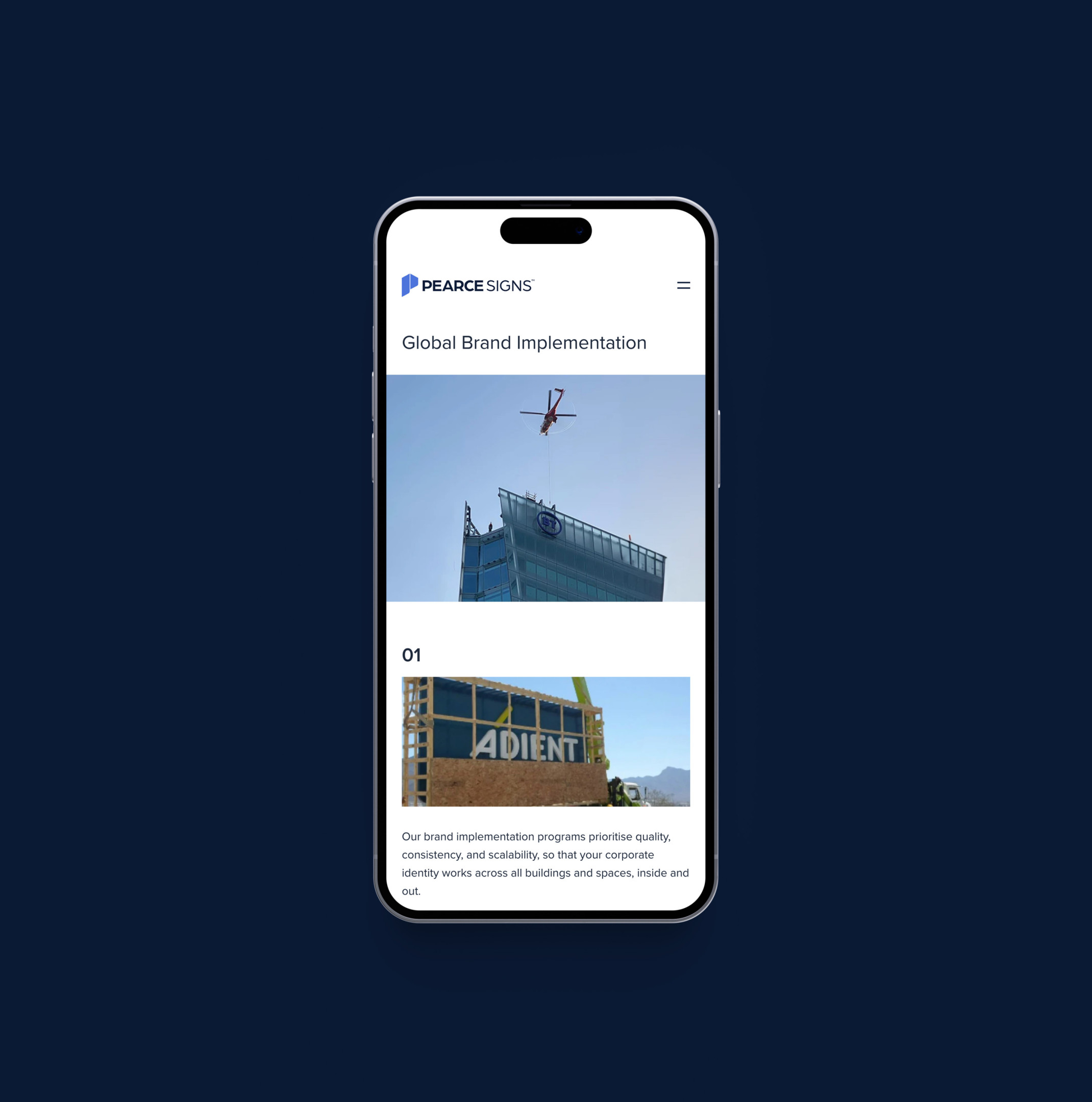 Pearce Signs Website on iPhone