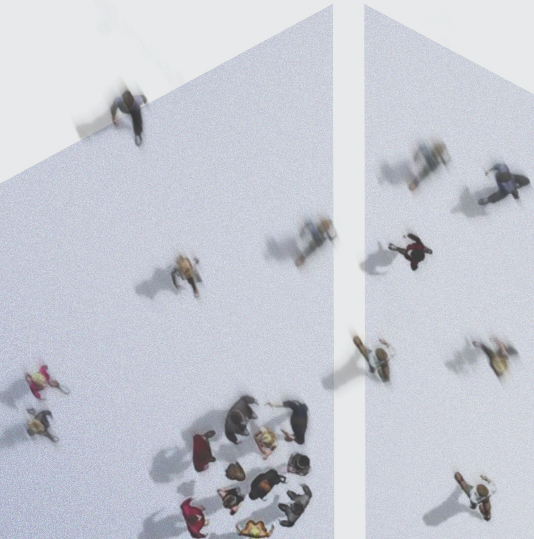 View from above of people walking on a Pearce Signs Logo